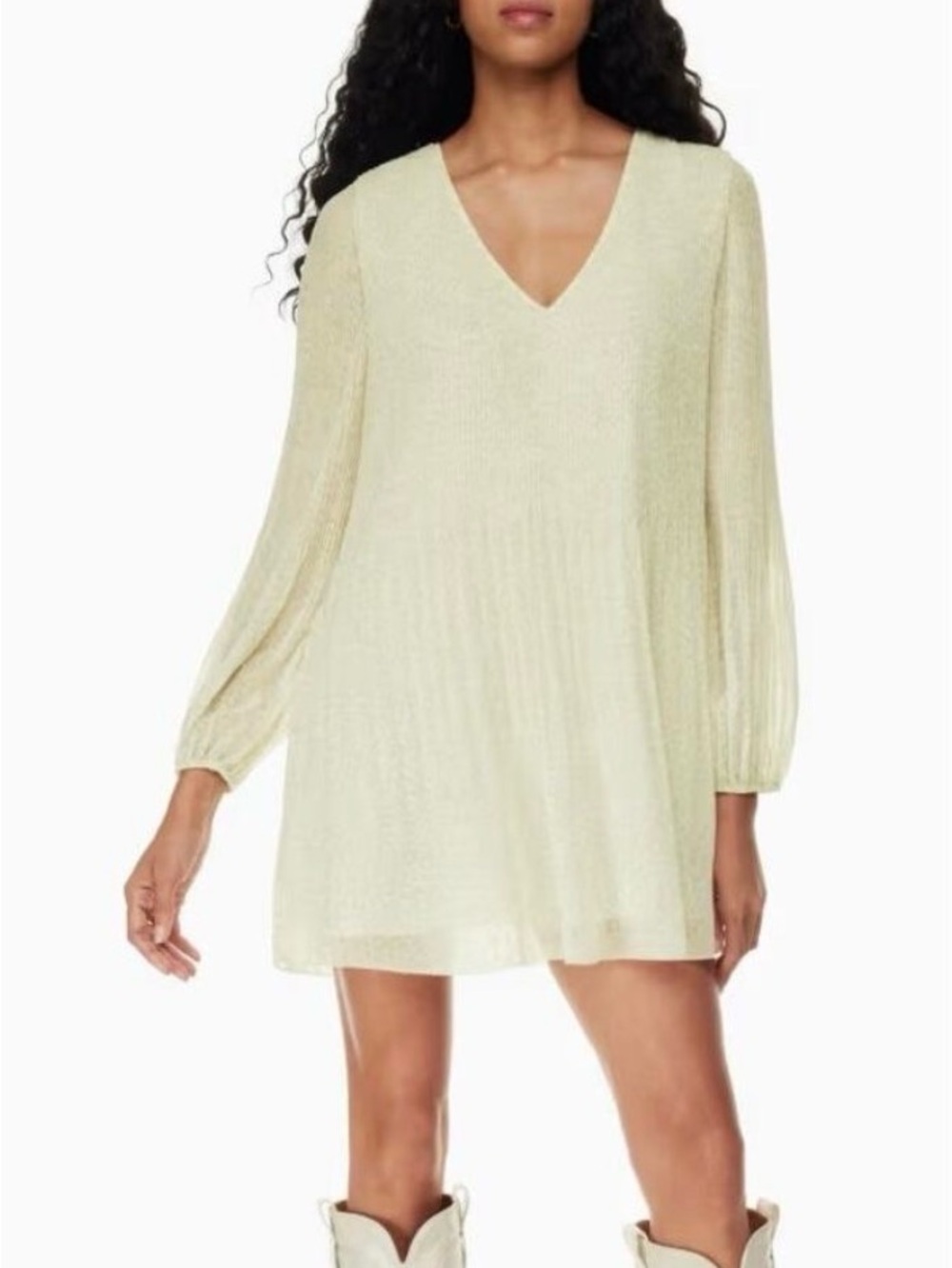 Aritzia wilifred pale yellow pleated mini dress